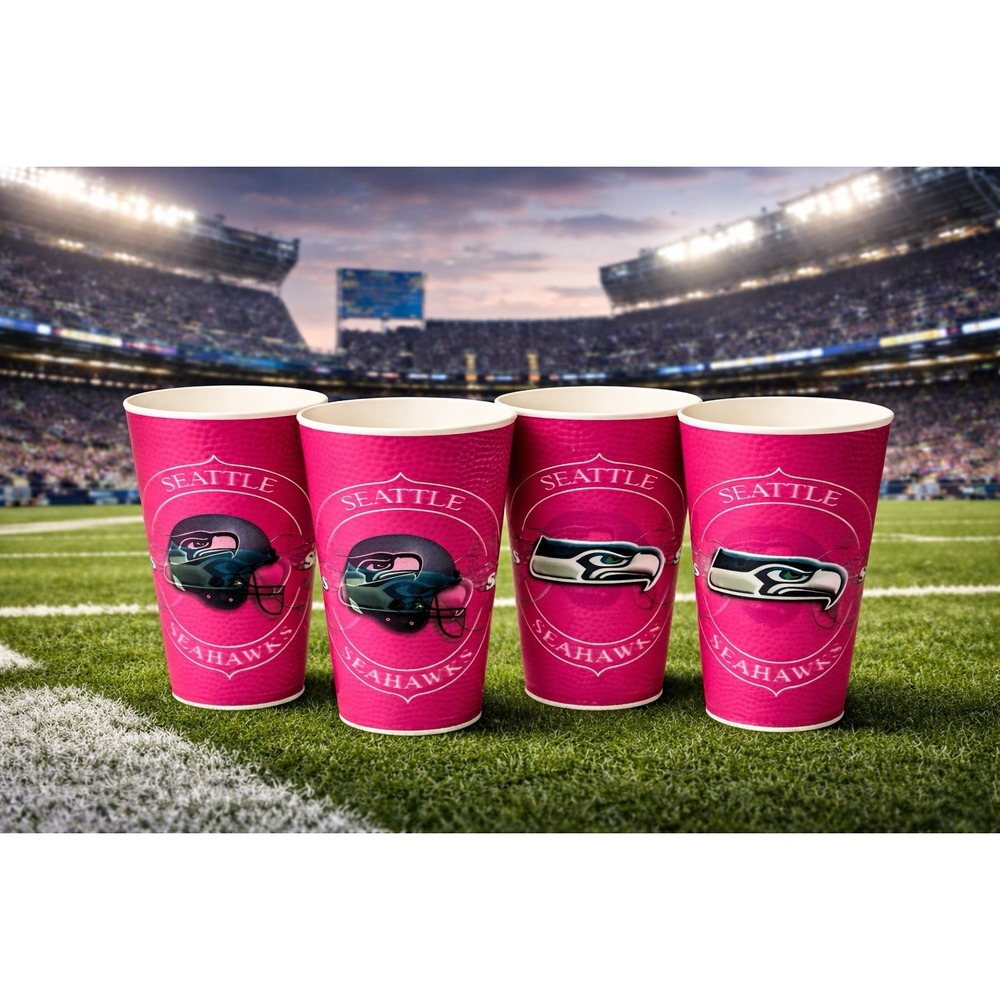 Seattle Seahawks Pink Holographic Cups Set Of 4 Super Bowl Watch Party Reusable
